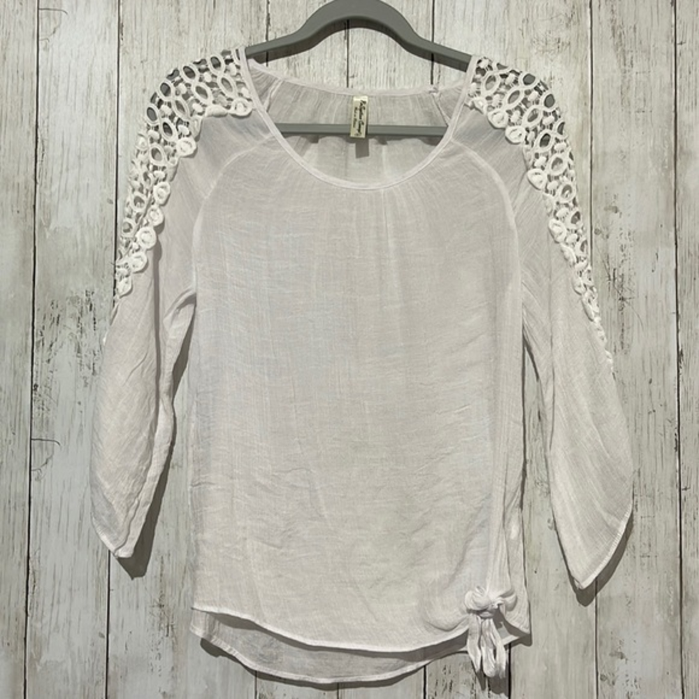 Perception Concepts Small Blouse Womens‎ White Excellent Crochet Lace Side Tie